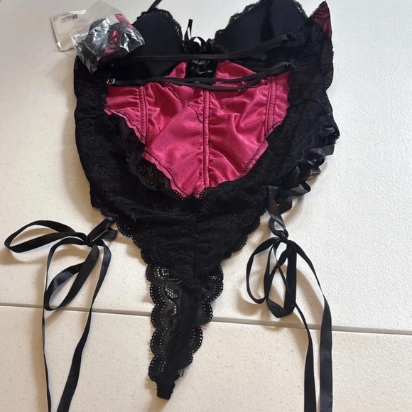 NEW iCollection Sz Large Brocade lace croquette Satin Halter sexy lingerie - Picture 3 of 13